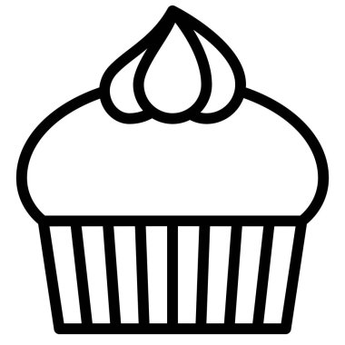 Cupcake ya da Muffin vektör illüstrasyonu, fırınlanmış iyi çizgi biçimi simgesi