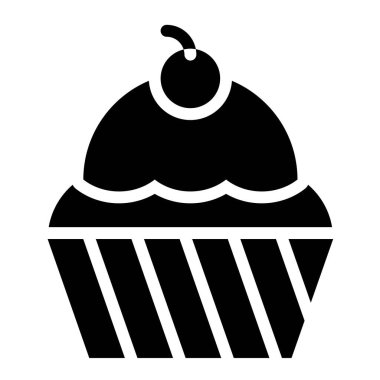 Cupcake veya Muffin vektör çizimi, iyi pişmiş katı biçim simgesi