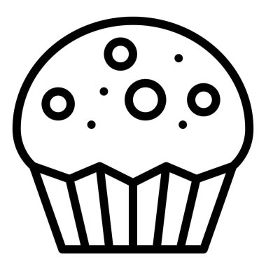 Cupcake ya da Muffin vektör illüstrasyonu, fırınlanmış iyi çizgi biçimi simgesi
