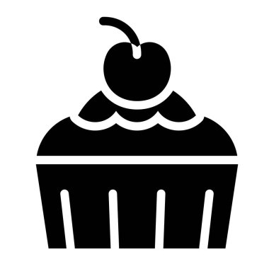 Cupcake veya Muffin vektör çizimi, iyi pişmiş katı biçim simgesi