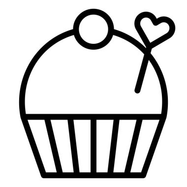 Cupcake ya da Muffin vektör illüstrasyonu, fırınlanmış iyi çizgi biçimi simgesi
