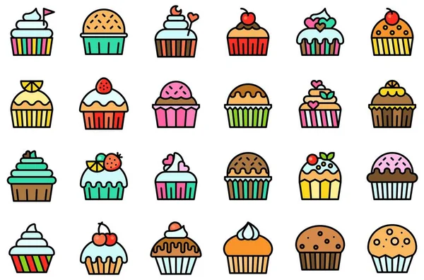 Süti Vagy Muffin Vektor Készlet Töltött Stílusú Ikon — Stock Vector