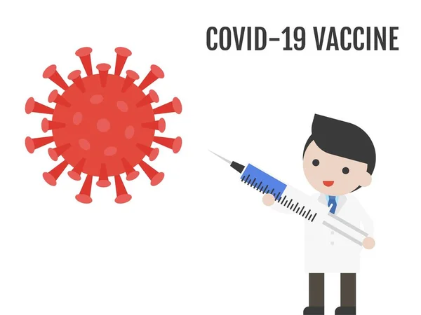 Doctor Holding Medicine Syringe Aim Corinavirus Vector Illustration — Stock Vector