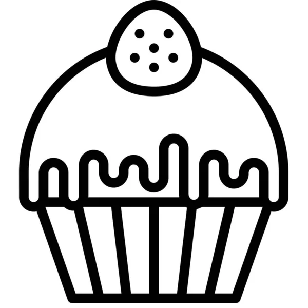 Cupcake Eller Muffin Vektor Illustration Bakad Bra Linje Stil Ikon — Stock vektor