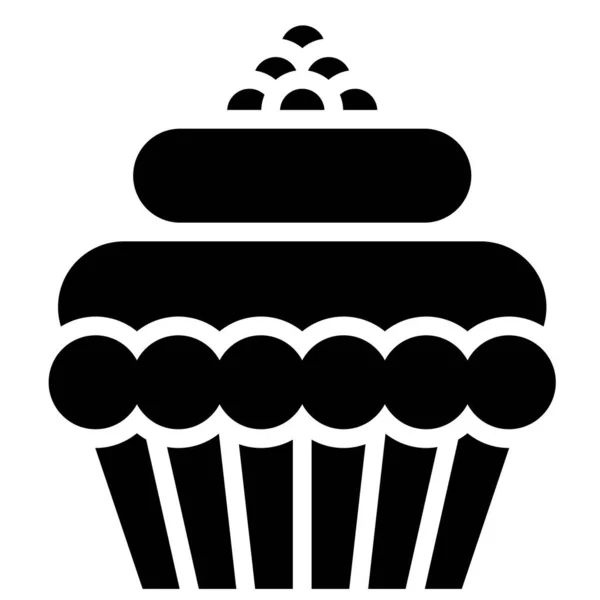 Cupcake Veya Muffin Vektör Çizimi Iyi Pişmiş Katı Biçim Simgesi — Stok Vektör