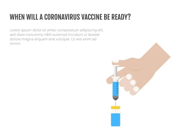 Seringue Vaccin Main Illustration Vectorielle Reliée Coronavirus — Image vectorielle
