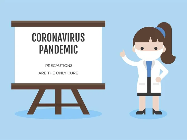 Mujer Doctora Mostrando Bordo Sobre Pandemia Coronavirus — Vector de stock