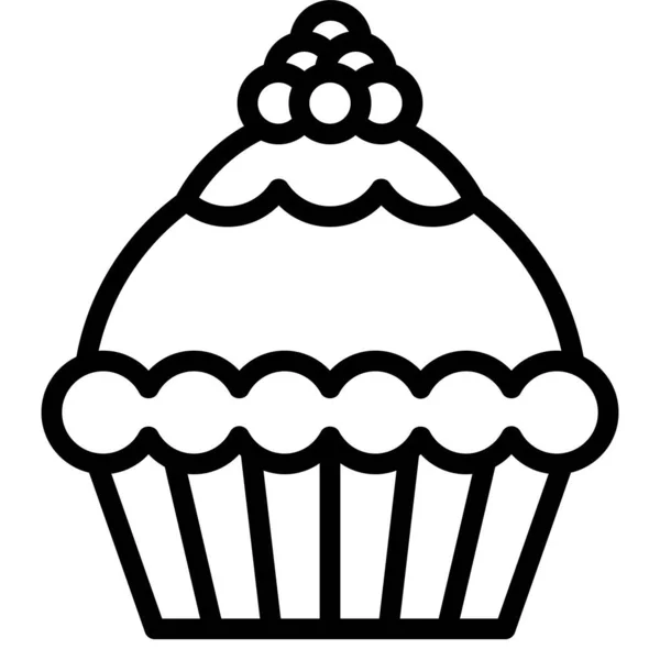 Cupcake Muffin Vector Illustratie Gebakken Goede Lijn Stijl Icoon — Stockvector