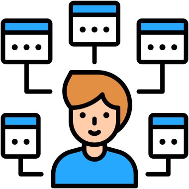 Birden fazla görev simgesi, beş pencere görev vektörü olan adam