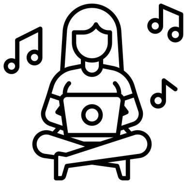 Dizüstü bilgisayarı ve notası olan kadın, ev vektöründen çalış