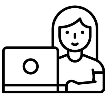 Dizüstü bilgisayarda çalışan kadın, ev ile ilgili vektörle çalışıyor