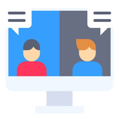 Video konferans simgesi, ev ile ilgili vektör illüstrasyonundan çalışma