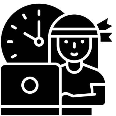 Dizüstü bilgisayarda çalışan kadın, ev ile ilgili vektörle çalışıyor