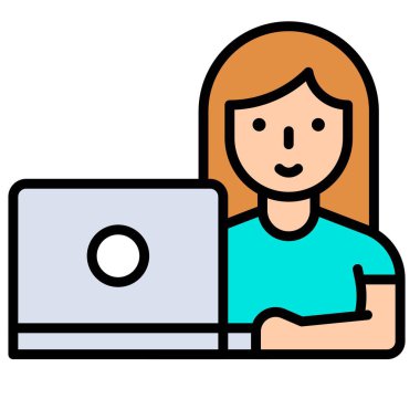 Dizüstü bilgisayarda çalışan kadın, ev ile ilgili vektörle çalışıyor