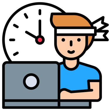 Dizüstü bilgisayarda çalışan adam, ev ile ilgili vektörle çalışıyor