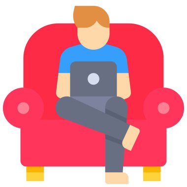 Evden çalışıyorum, kanepe vektör çizimi üzerinde çalışıyorum.