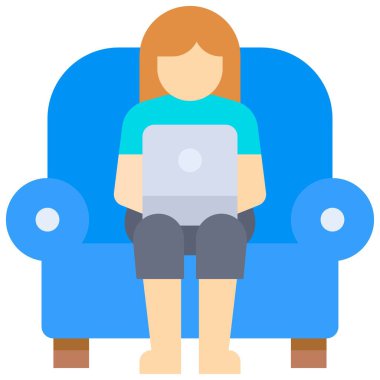 Evden çalışıyorum, kanepe vektör çizimi üzerinde çalışıyorum.