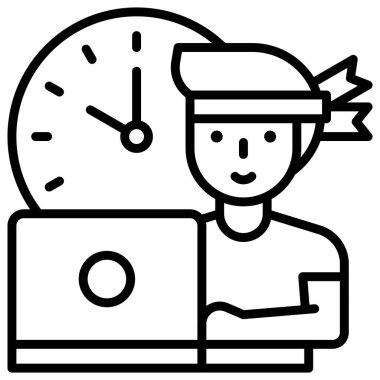 Dizüstü bilgisayarda çalışan adam, ev ile ilgili vektörle çalışıyor