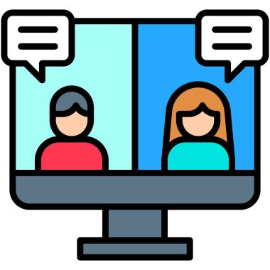 Video konferans simgesi, ev ile ilgili vektör illüstrasyonundan çalışma