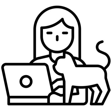 Kadın kediyle dizüstü bilgisayarda çalışıyor, ev vektörüyle çalışıyor.