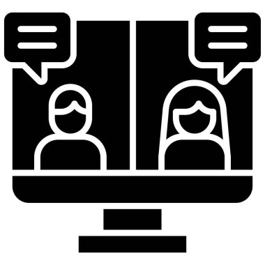 Video konferans simgesi, ev ile ilgili vektör illüstrasyonundan çalışma