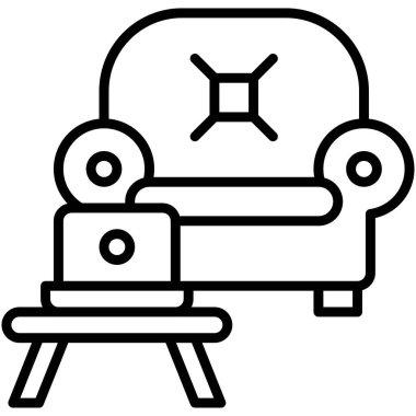 Laptop ve kanepe, ev vektörü illüstrasyonundan çalışma