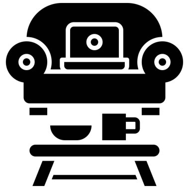 Laptop ve kanepe, ev vektörü illüstrasyonundan çalışma