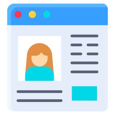 Kullanıcı profili veya pencere arayüzü vektör resimleme simgesi