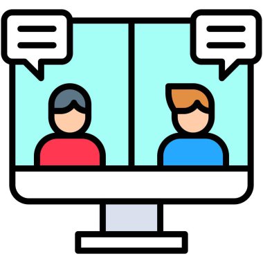 Video konferans simgesi, ev ile ilgili vektör illüstrasyonundan çalışma