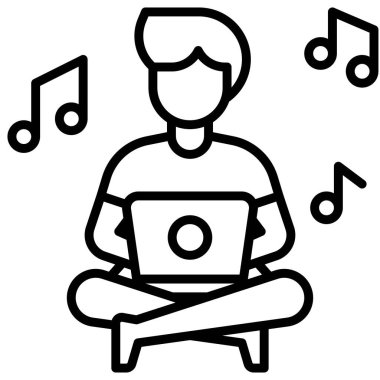 Dizüstü bilgisayarı ve notası olan adam, ev vektöründen çalış