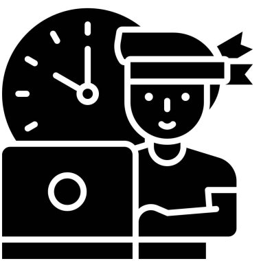 Dizüstü bilgisayarda çalışan adam, ev ile ilgili vektörle çalışıyor