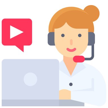 Ev simgesinde çalış, kulaklıklı kadın dizüstü bilgisayardan video izliyor.