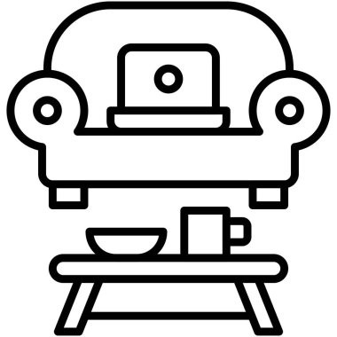 Laptop ve kanepe, ev vektörü illüstrasyonundan çalışma