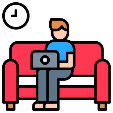 Kanepede çalışmak, ev vektörü illüstrasyonundan çalışmak