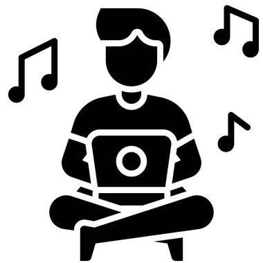 Dizüstü bilgisayarı ve notası olan adam, ev vektöründen çalış