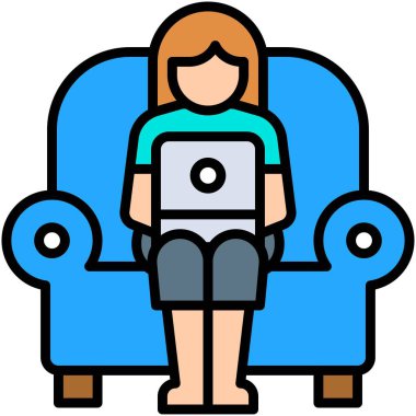 Evden çalışıyorum, kanepe vektör çizimi üzerinde çalışıyorum.