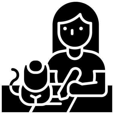 Kadın kedili kağıda yazıyor, ev vektörüyle çalışıyor.