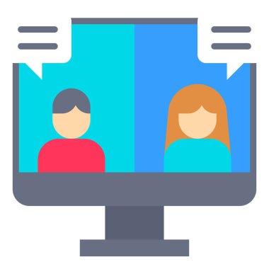 Video konferans simgesi, ev ile ilgili vektör illüstrasyonundan çalışma