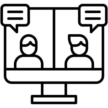 Video konferans simgesi, ev ile ilgili vektör illüstrasyonundan çalışma