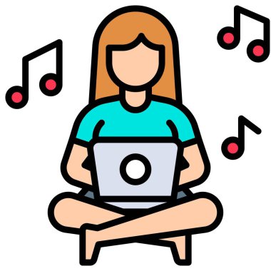 Dizüstü bilgisayarı ve notası olan kadın, ev vektöründen çalış