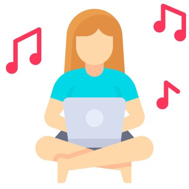 Dizüstü bilgisayarı ve notası olan kadın, ev vektöründen çalış