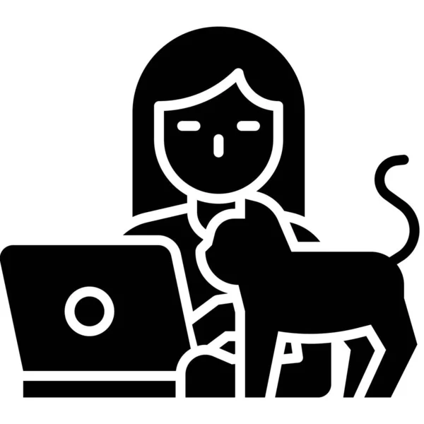 与猫一起在笔记本电脑上工作的女人 来自家庭病媒 — 图库矢量图片