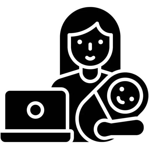 Ouder Baby Voor Laptop Werk Vanuit Huis Vector — Stockvector