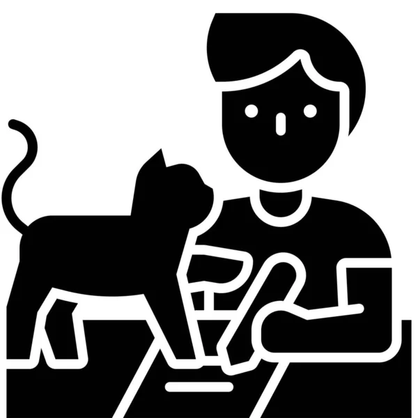 Mężczyzna Piszący Papierze Kotem Praca Wektorem Domowym — Wektor stockowy