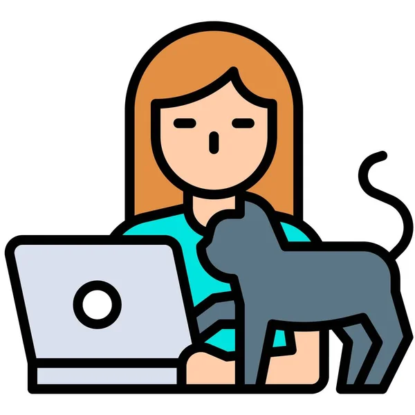 Mujer Trabajando Ordenador Portátil Con Gato Trabajo Desde Vector Casa — Archivo Imágenes Vectoriales