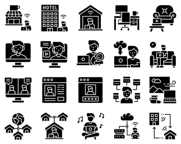 Work Home Icon Set Male Version Solid Style — Stock Vector