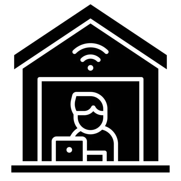 Uomo Con Computer Portatile Casa Lavoro Vettore Casa — Vettoriale Stock