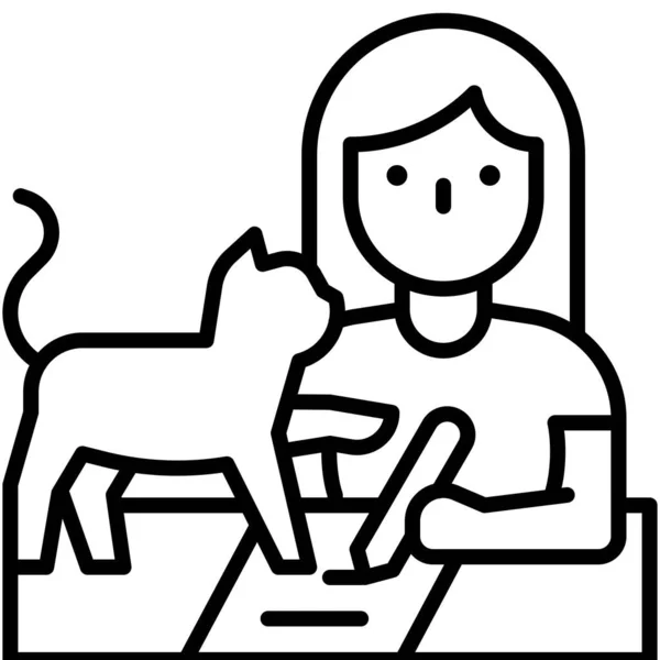 Mujer Escribiendo Papel Con Gato Trabajo Desde Vector Casa — Vector de stock