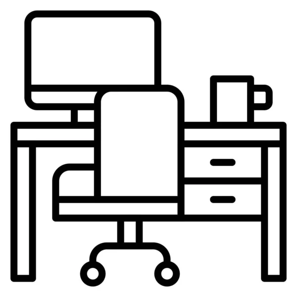 Bureau Met Computer Werkplaats Vector Illustratie — Stockvector
