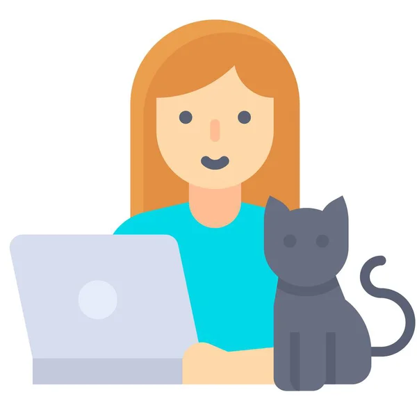 Žena Pracující Notebooku Kočkou Práce Domácího Vektoru — Stockový vektor
